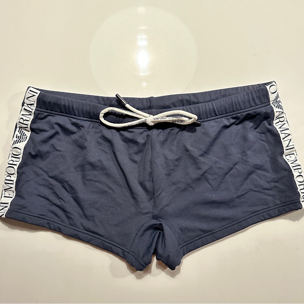 Men’s swimwear Emporio Armani large swim trunks.